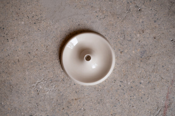 Festive Ceramic Candle Holder, Cream White Glossy