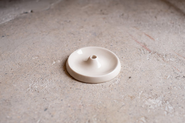 Festive Ceramic Candle Holder, Cream White Glossy