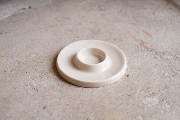 Wide Taper Ceramic Candle Holder, Cream White Glossy