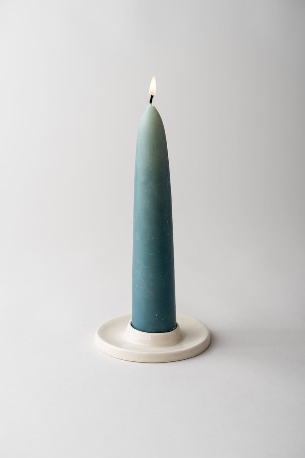 Wide Taper Ceramic Candle Holder, Cream White Glossy