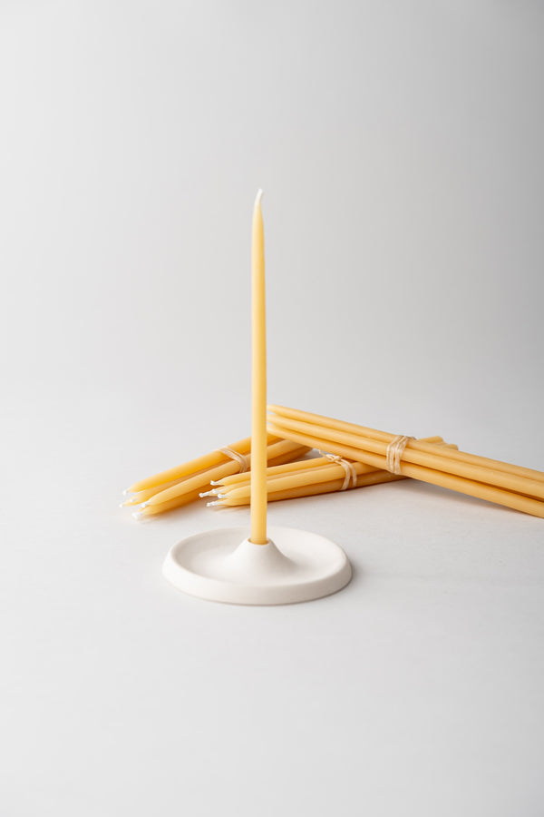 Festive Ceramic Candle Holder, Cream White Glossy